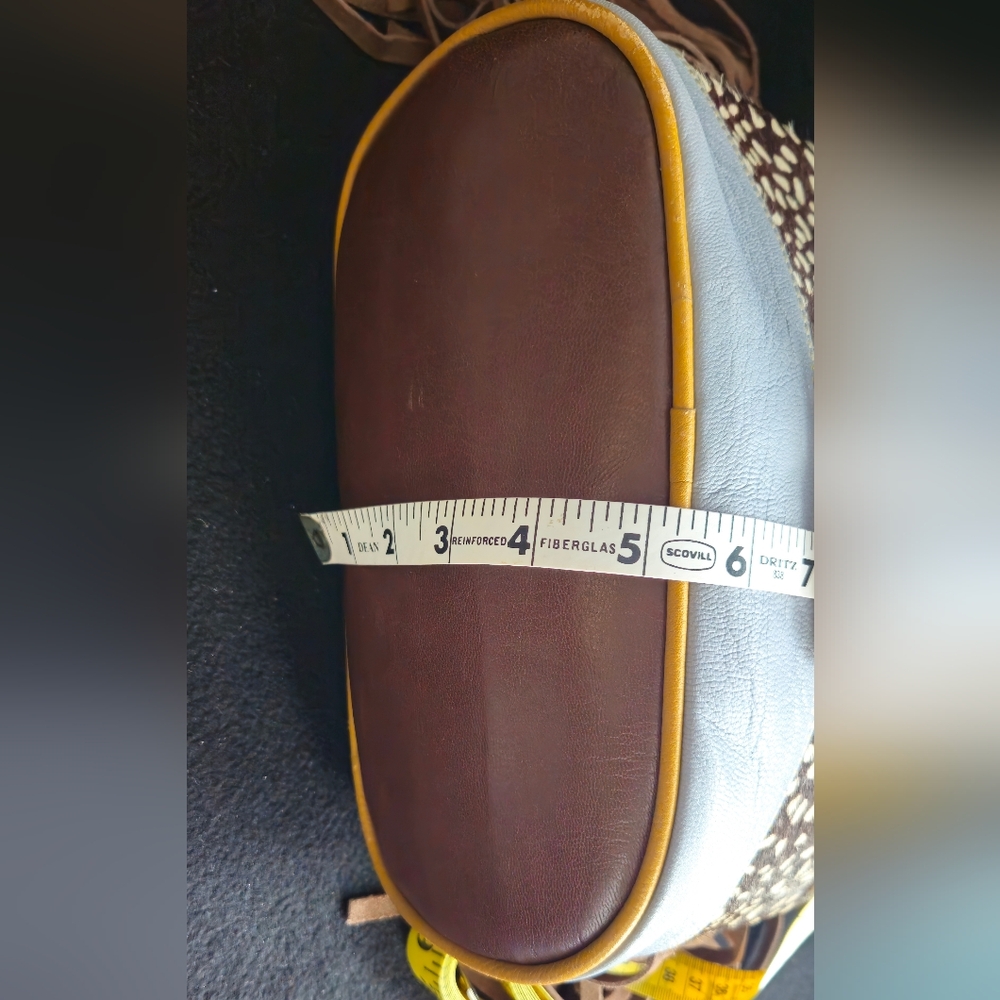 Zelah Leather & Hair on Hide Leopard Print Multicolor Drawstring Bucket Bag - Picture 7 of 12